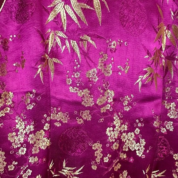 Vintage Fuchsia Gold Silk Cheongsam Dress XL - Picture 4 of 9